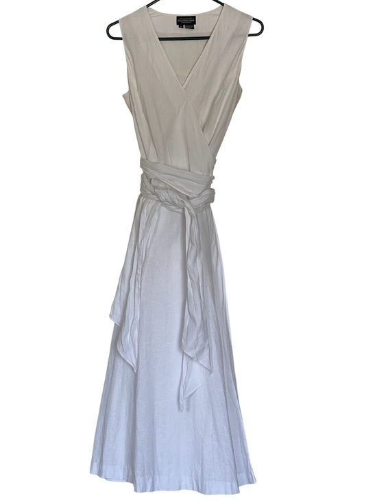 J. Peterman Dresses & Skirts - The J. Peterman Company Vintage White Linen Sleeveless Midi Wrap Dress Size 10